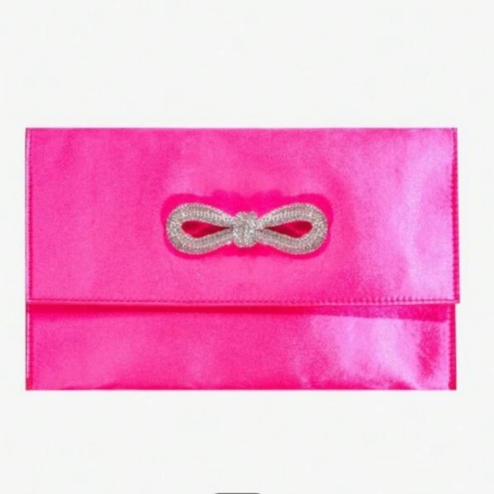 PINK Bowknot Crystal Clutch Bag Rhinestone Pink Satin Bag Purse like NEW NWOT